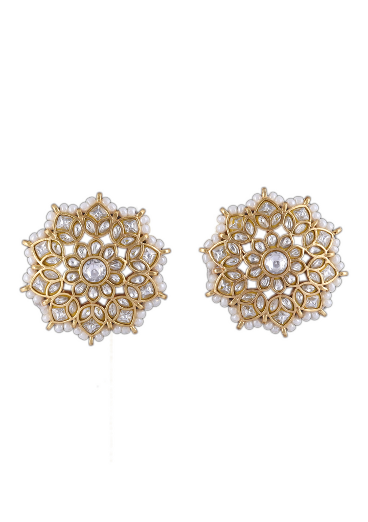 Akansha White Jadau Kundan Stud Earring