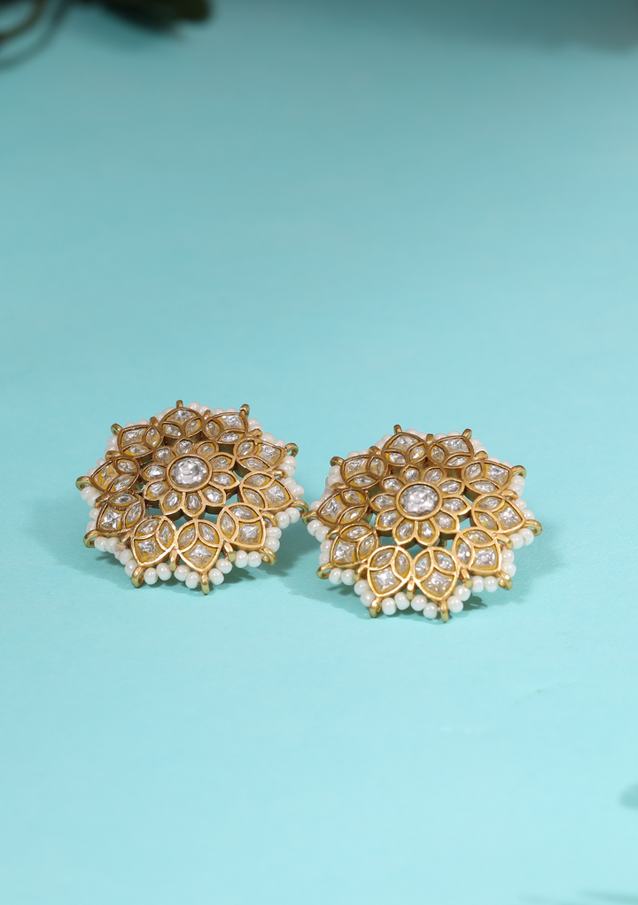 Akansha White Jadau Kundan Stud Earring