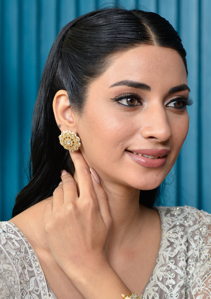 Akansha White Jadau Kundan Stud Earring