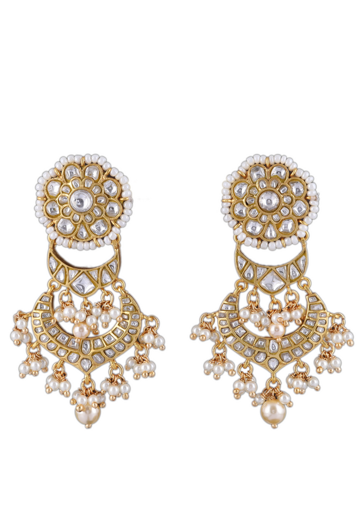 Archita White Jadau Kundan Statement Earring