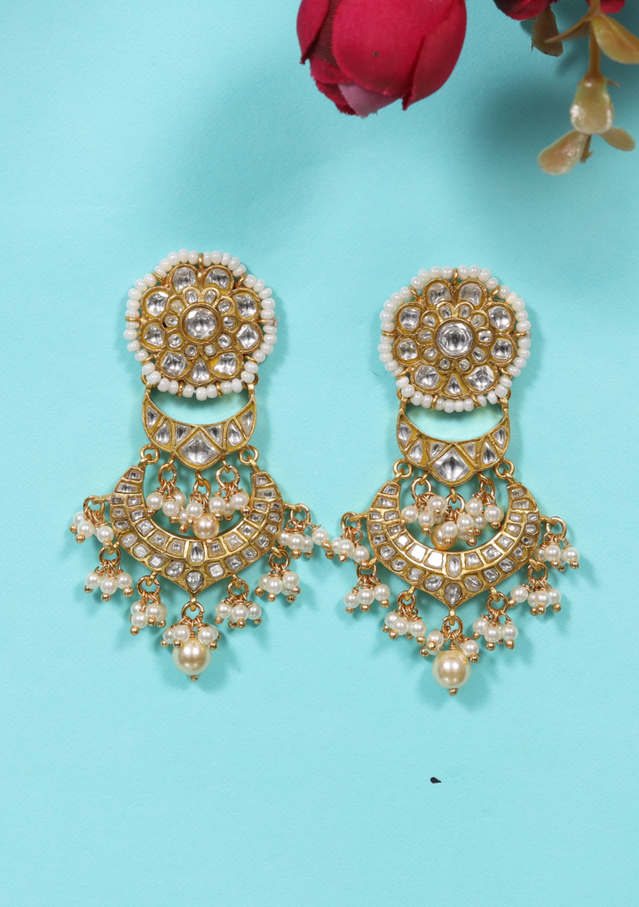 Archita White Jadau Kundan Statement Earring
