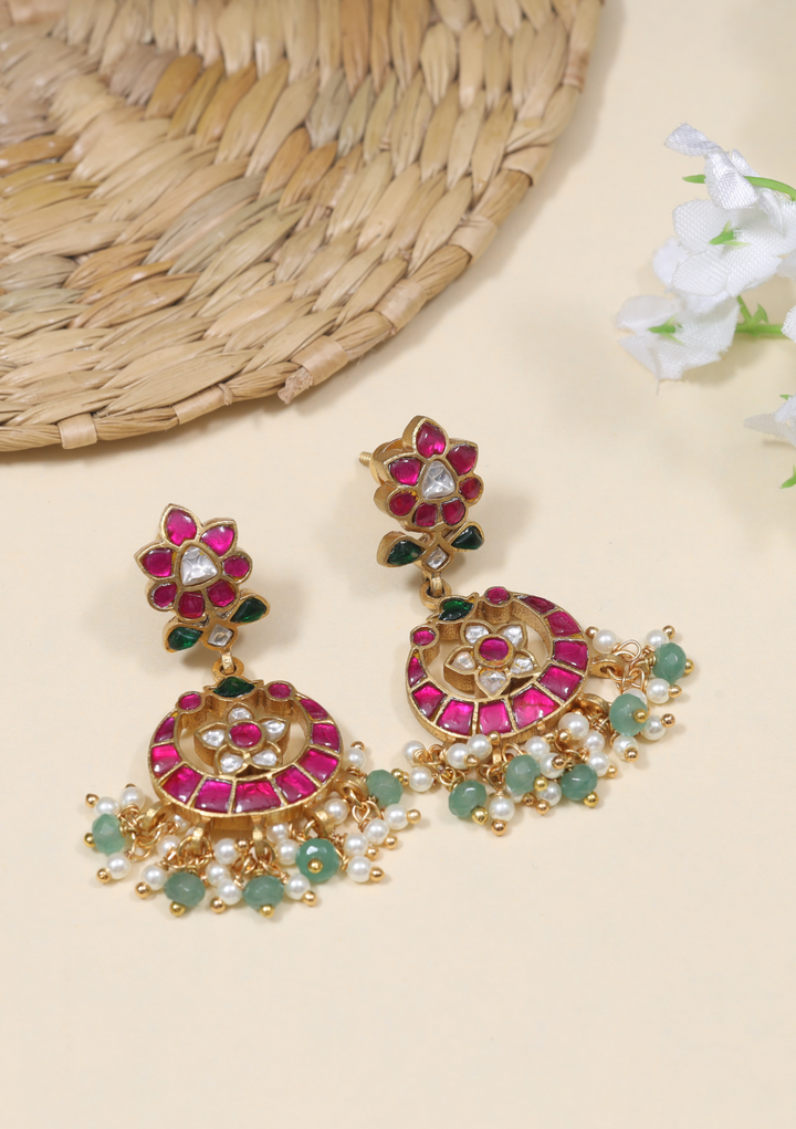 Simple and Classic Real Jadau kundan Chandbali Earrings