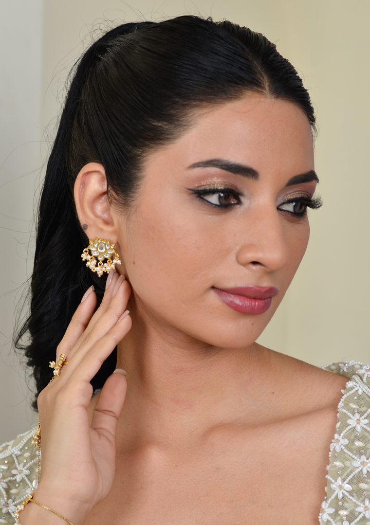 Dhritiya White Jadau Kundan Stud Earring