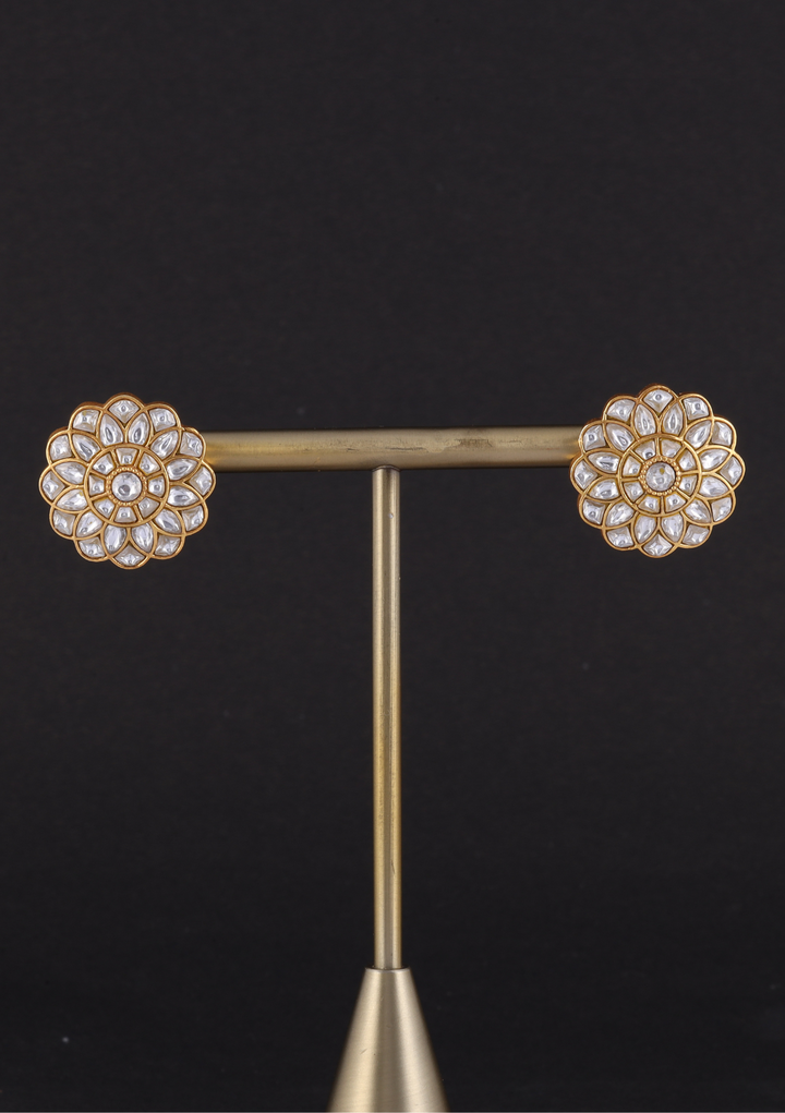 Hema White Jadau Kundan Stud Earring