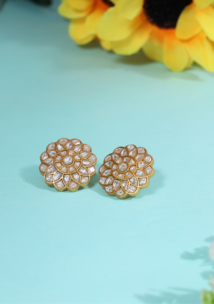 Hema White Jadau Kundan Stud Earring