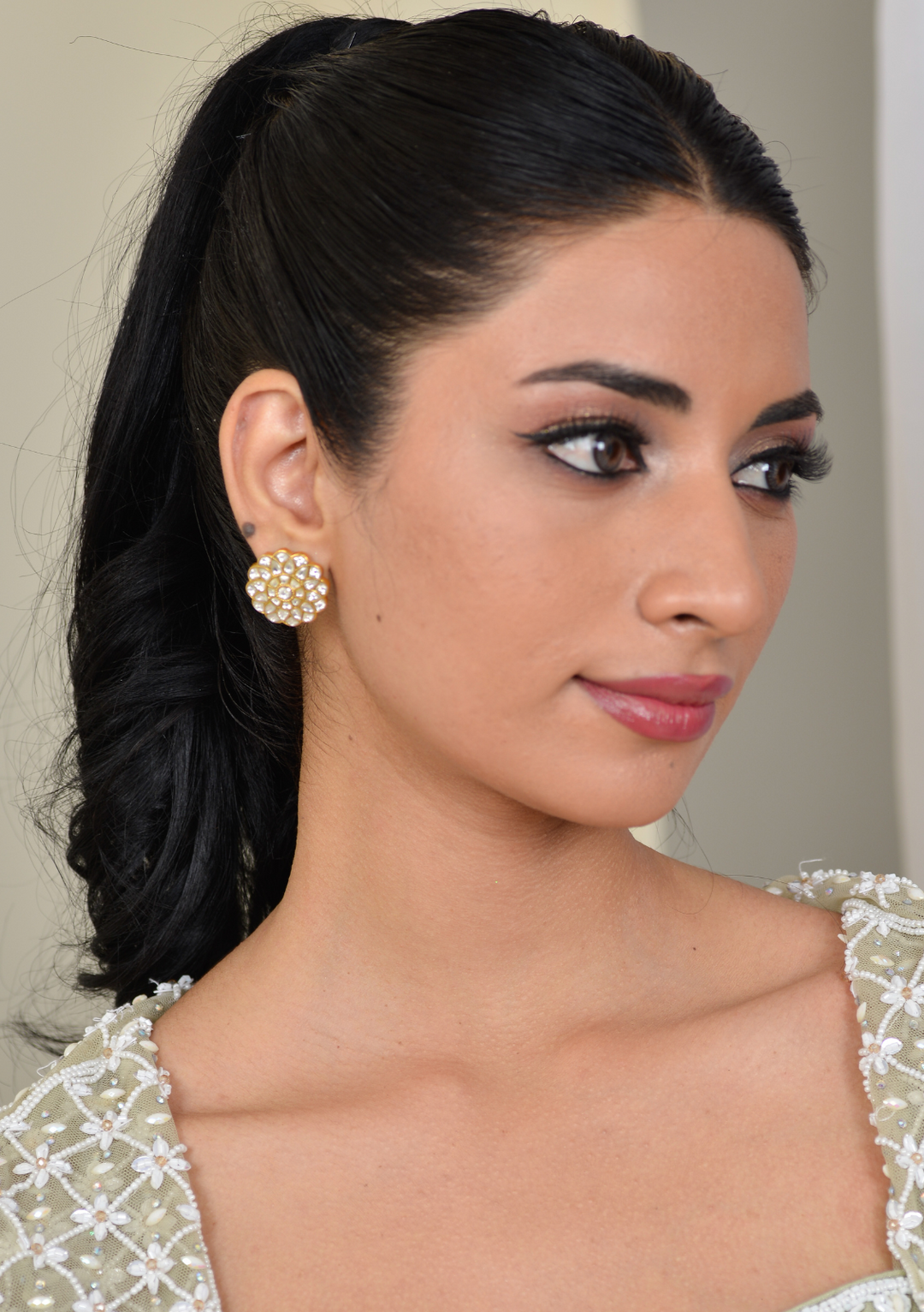 Hema White Jadau Kundan Stud Earring