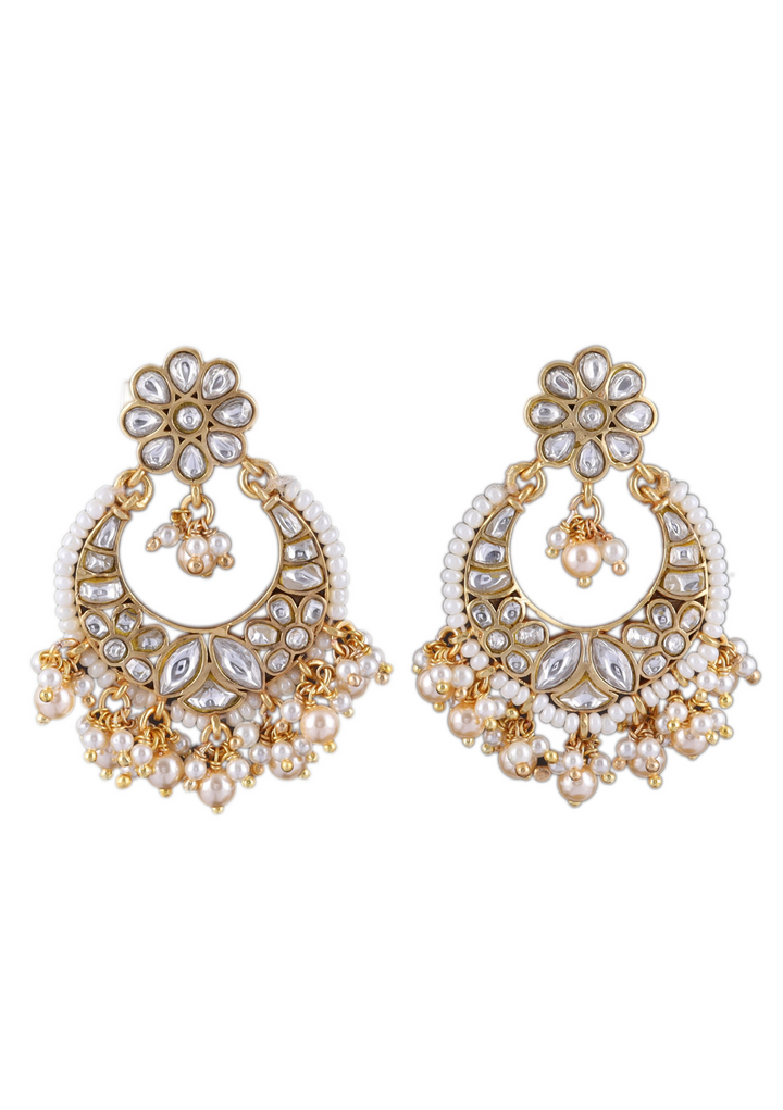 Manjari White Jadau Kundan Chandbali Earring