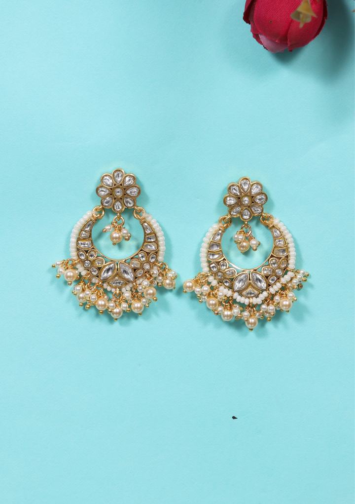 Manjari White Jadau Kundan Chandbali Earring