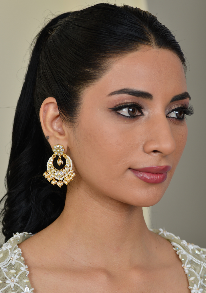 Manjari White Jadau Kundan Chandbali Earring