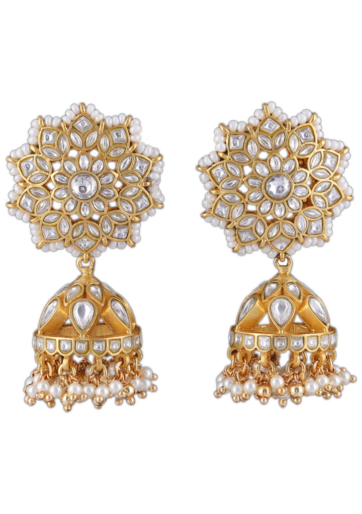 Madhulika White Jadau Kundan Jhumka Earring