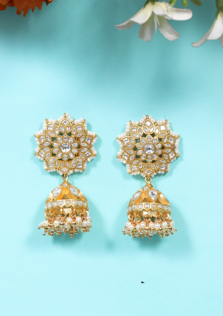 Madhulika White Jadau Kundan Jhumka Earring