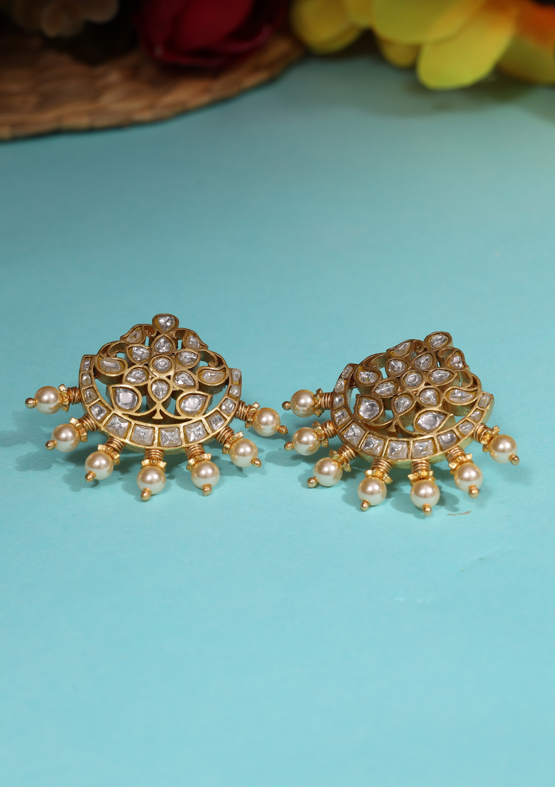 Mandakini White Jadau Kundan Stud Earring