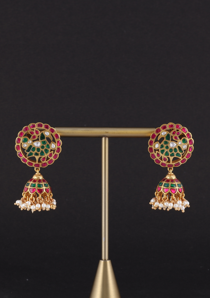 Vamika Jadau Kundan Designer Peacock Jhumka Earring