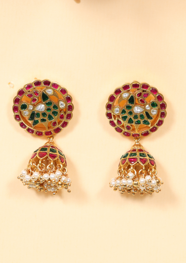 Vamika Jadau Kundan Designer Peacock Jhumka Earring