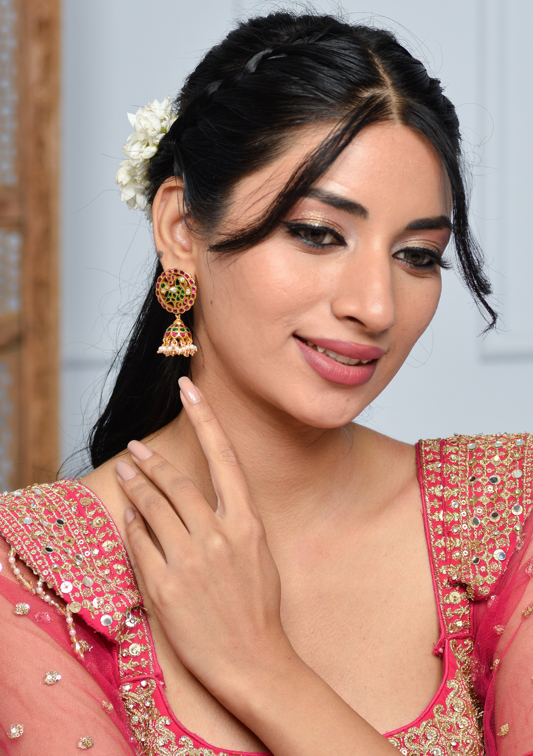 Vamika Jadau Kundan Designer Peacock Jhumka Earring