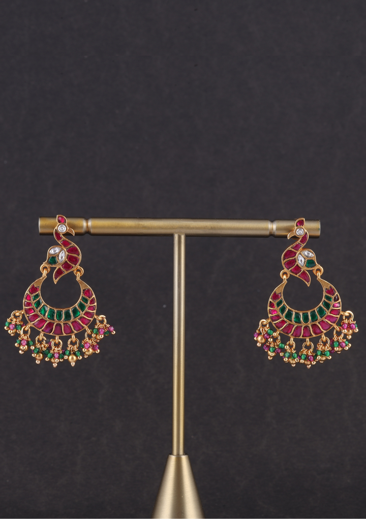 Designer Elegant Peacock Jadau Kundan Chandbali Earrings