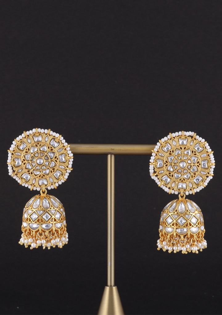 Devisha White Jadau Kundan Jhumka Earring