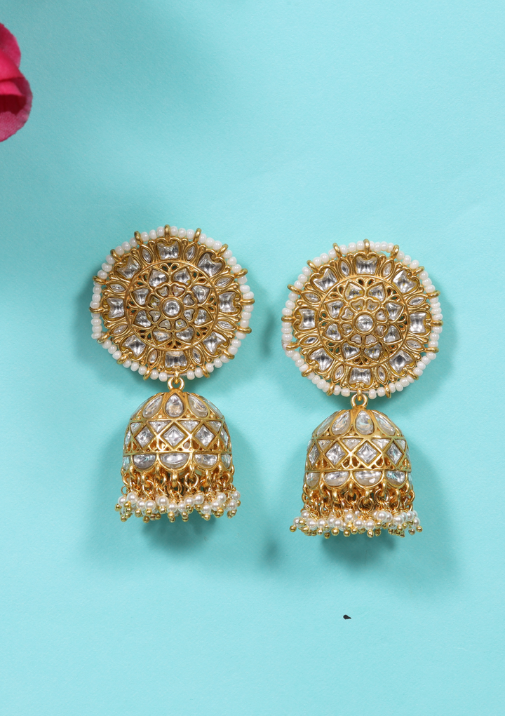 Devisha White Jadau Kundan Jhumka Earring