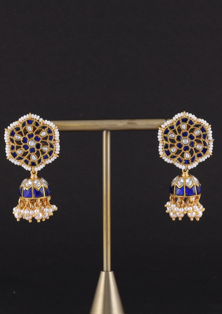 Ridhima White And Blue Jadau Kundan Jhumka Earring
