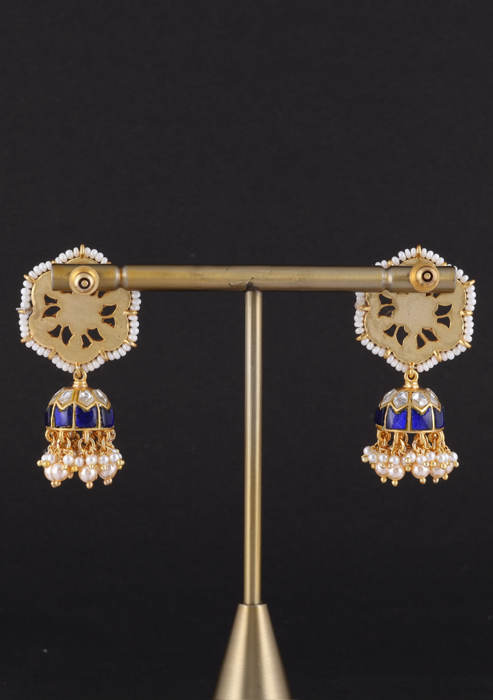 Ridhima White And Blue Jadau Kundan Jhumka Earring