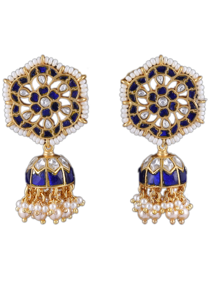 Ridhima White And Blue Jadau Kundan Jhumka Earring