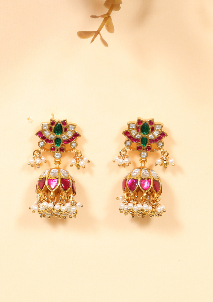 Trisha Jadau Kundan Lotus Jhumka Earring