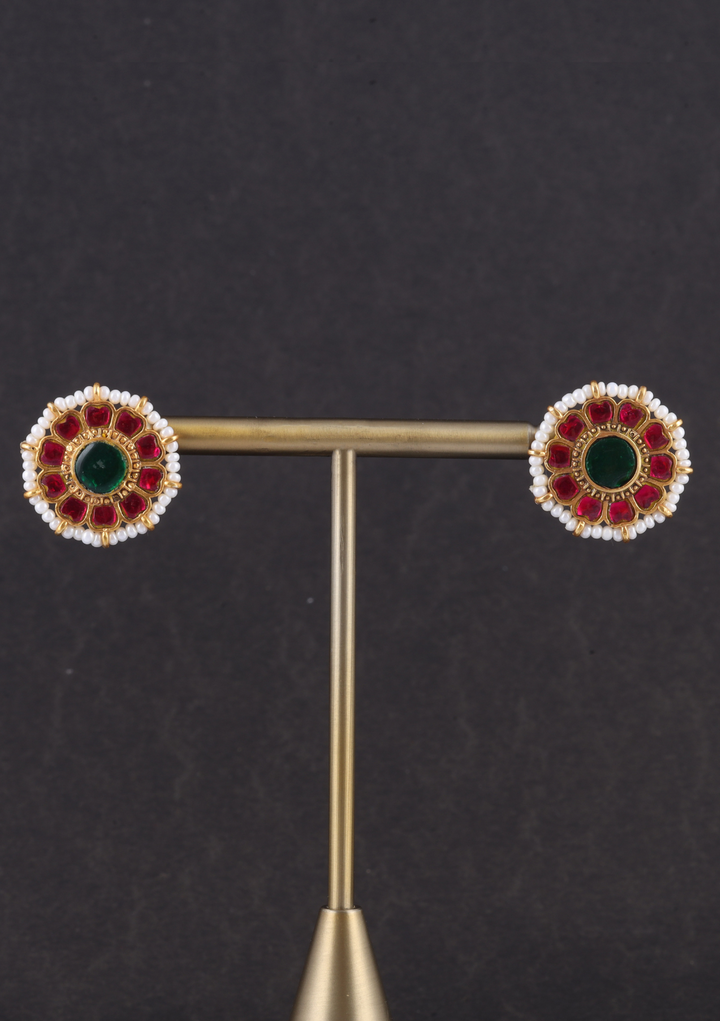 Floral Round Jadau Kundan Stud Earrings