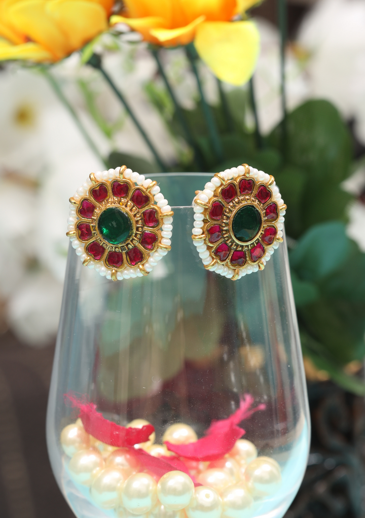 Floral Round Jadau Kundan Stud Earrings