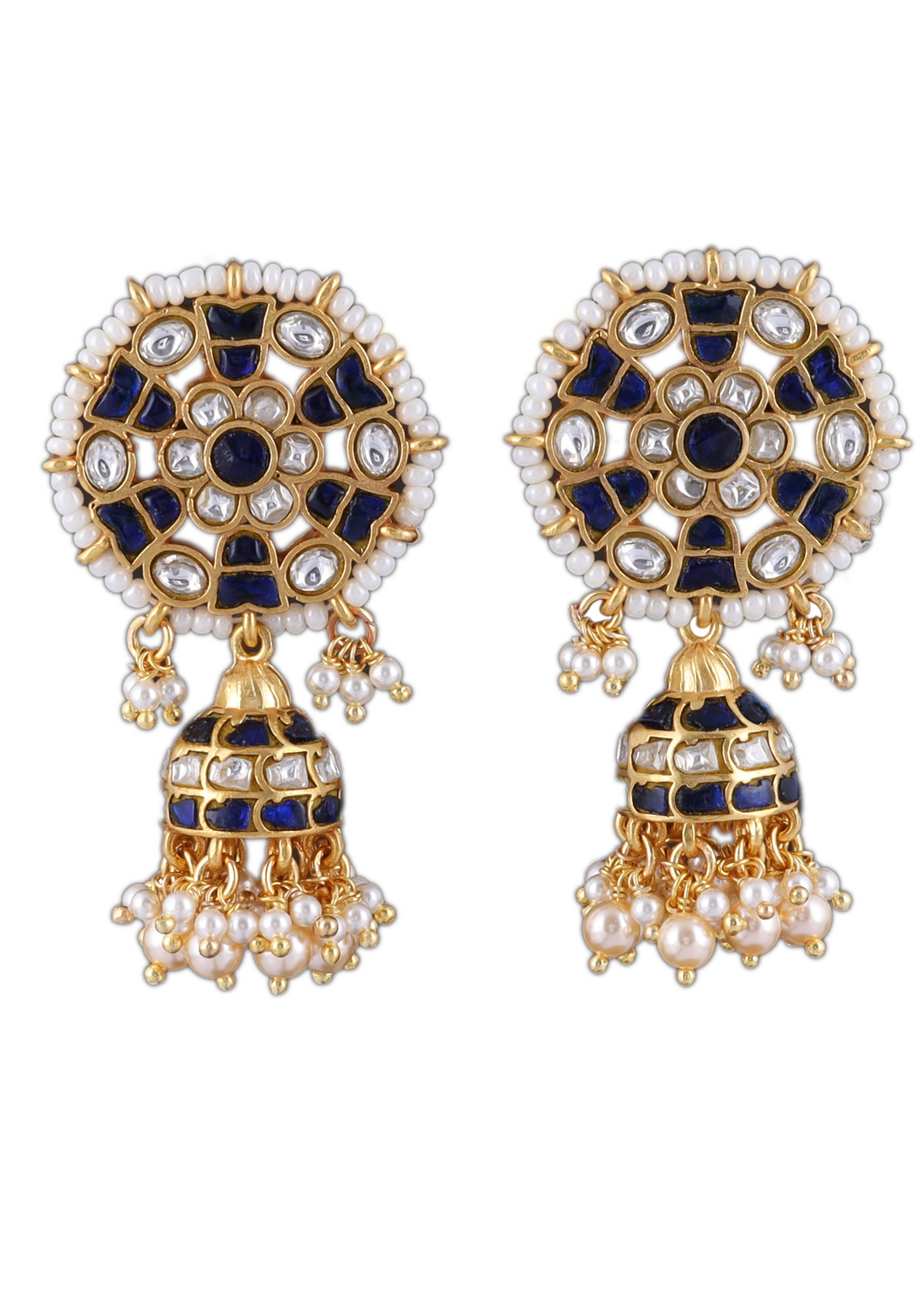 Aaradhya White And Blue Jadau Kundan Jhumka Earring