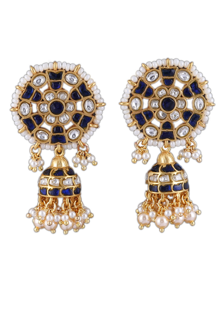 Aaradhya White And Blue Jadau Kundan Jhumka Earring
