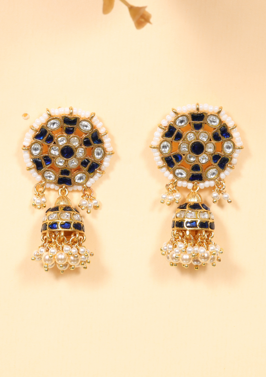 Aaradhya White And Blue Jadau Kundan Jhumka Earring