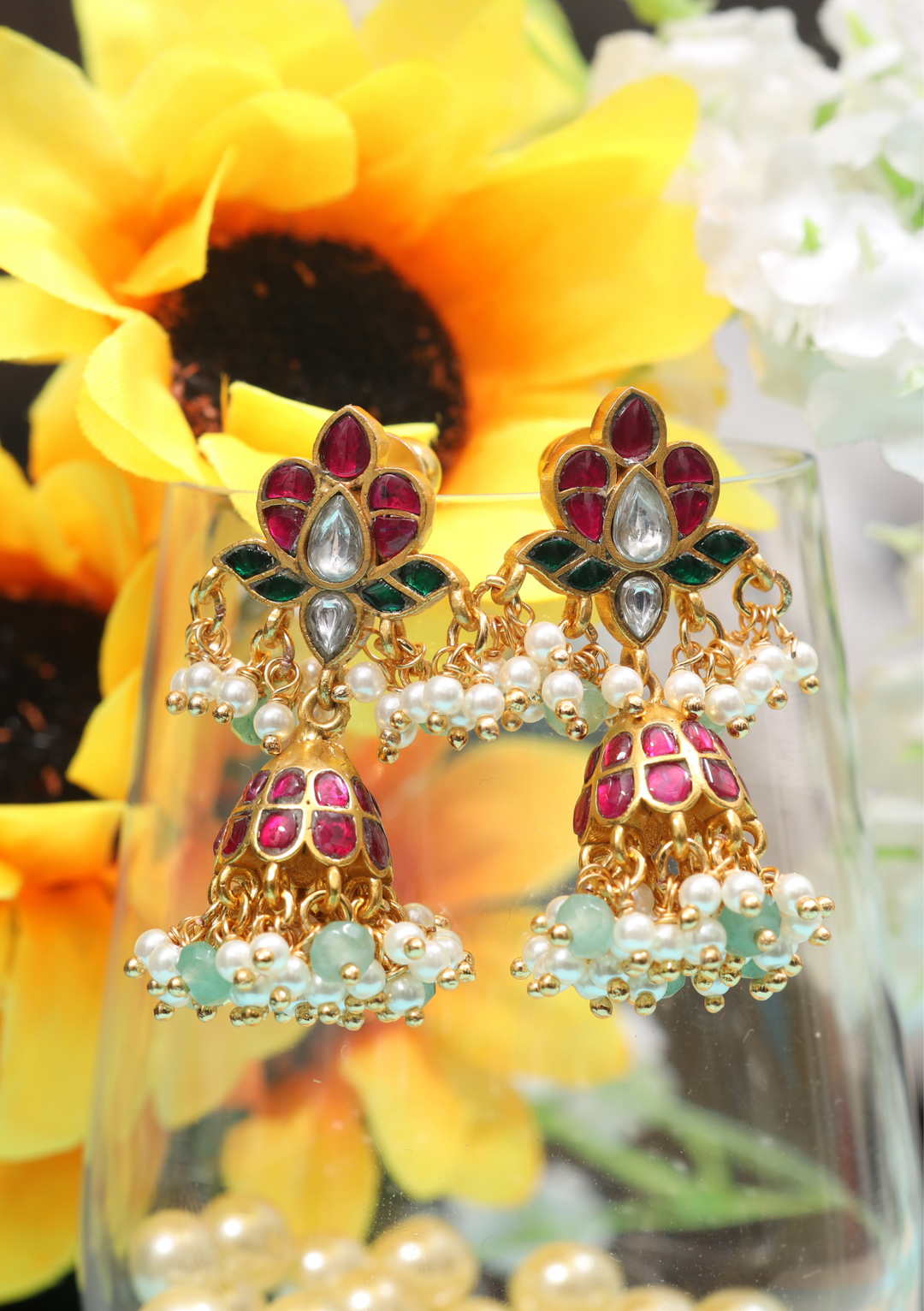 Simple and Elegant Small Jadau Kundan Jhumka Earrings