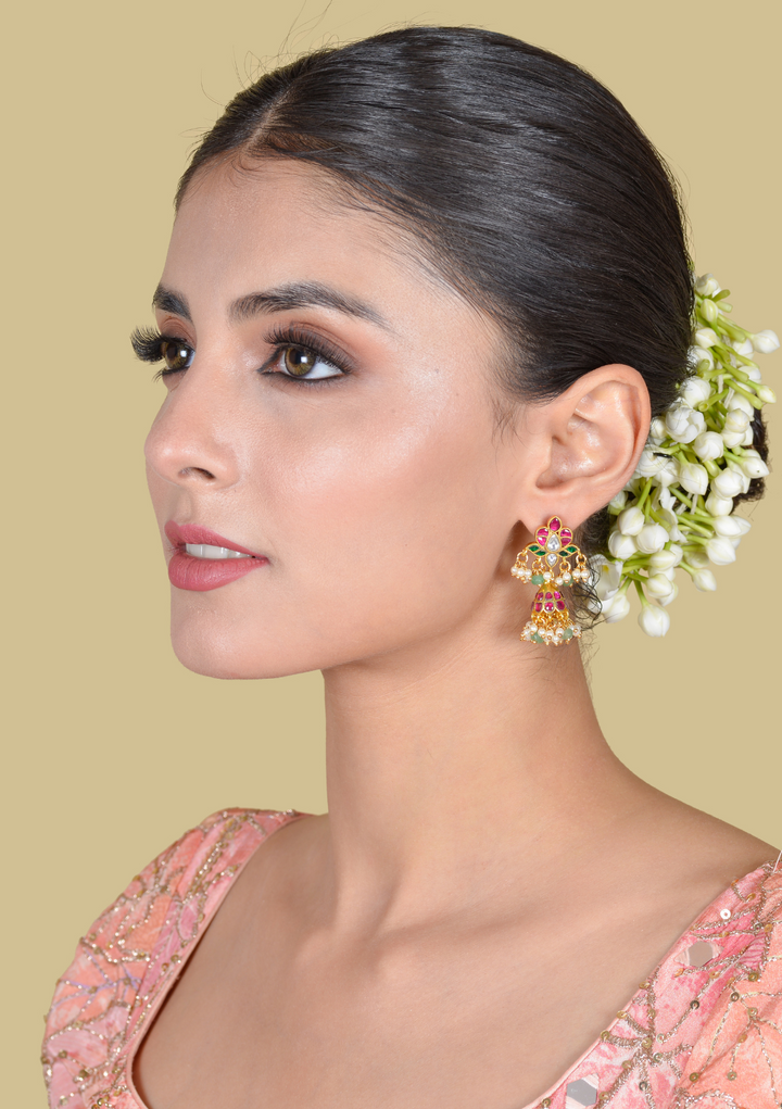 Simple and Elegant Small Jadau Kundan Jhumka Earrings