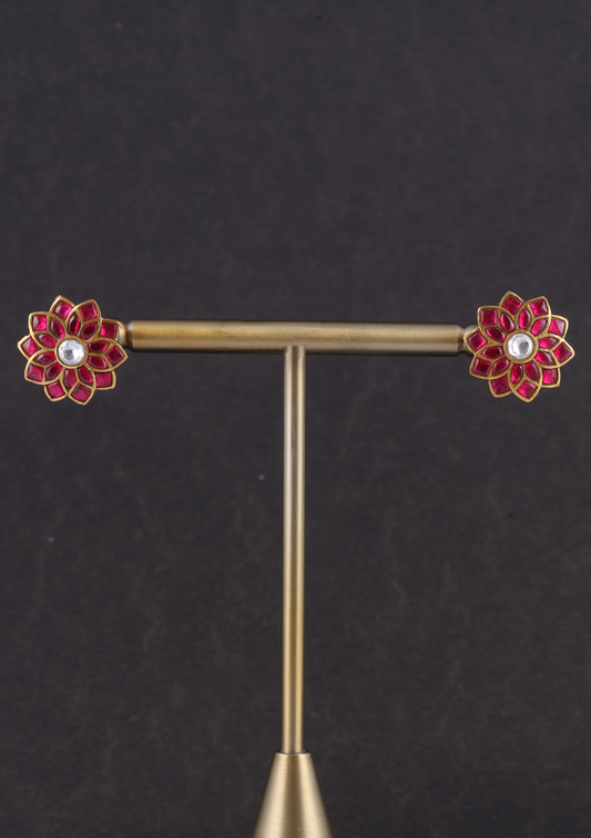 Beautiful Floral Pattern Jadau Kundan Stud Earrings
