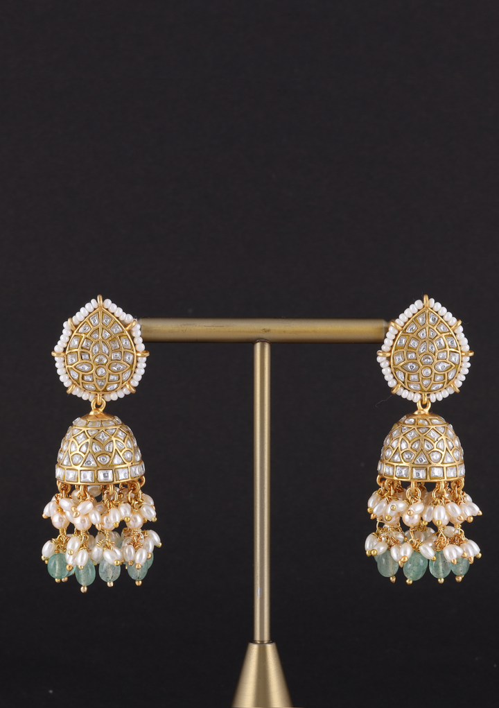 Aparajita White Jadau Kundan Heavy Bridal Jhumka Earring