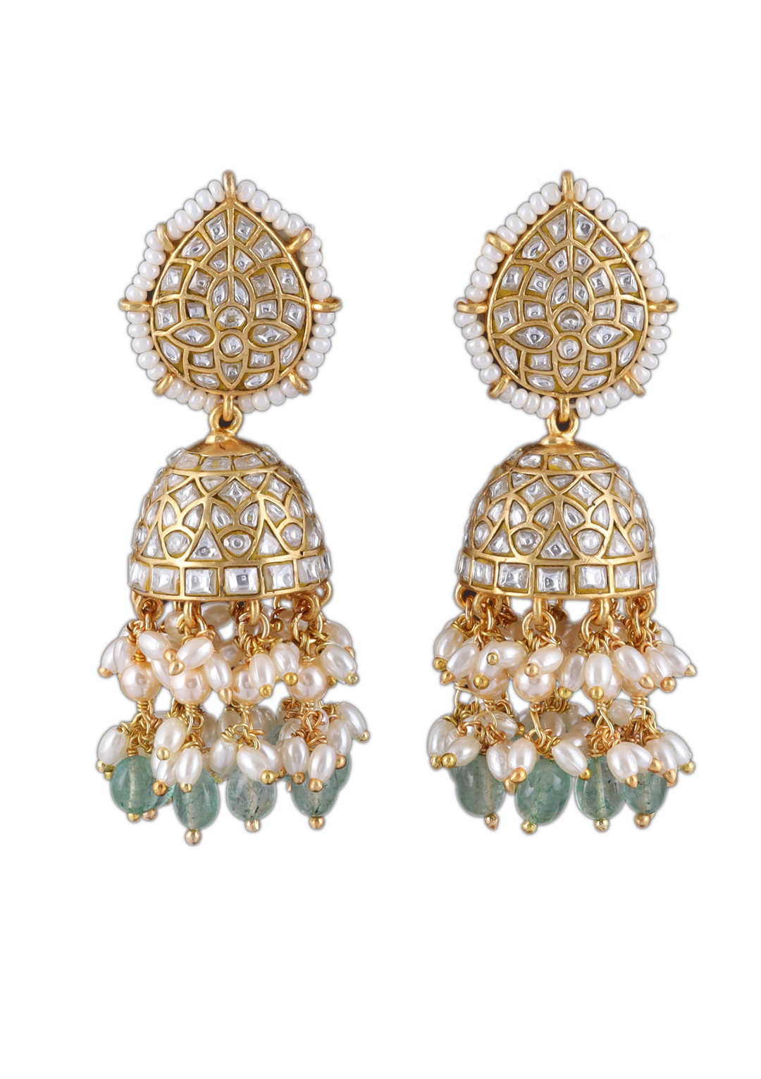 Aparajita White Jadau Kundan Heavy Bridal Jhumka Earring