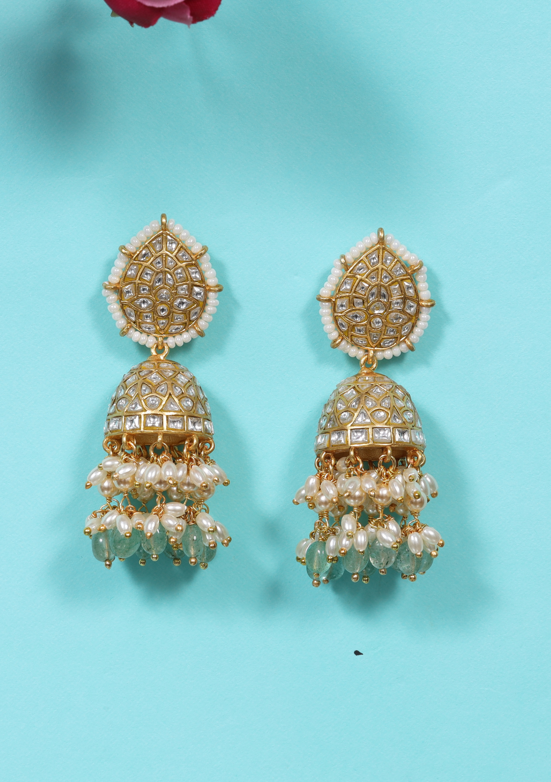 Aparajita White Jadau Kundan Heavy Bridal Jhumka Earring
