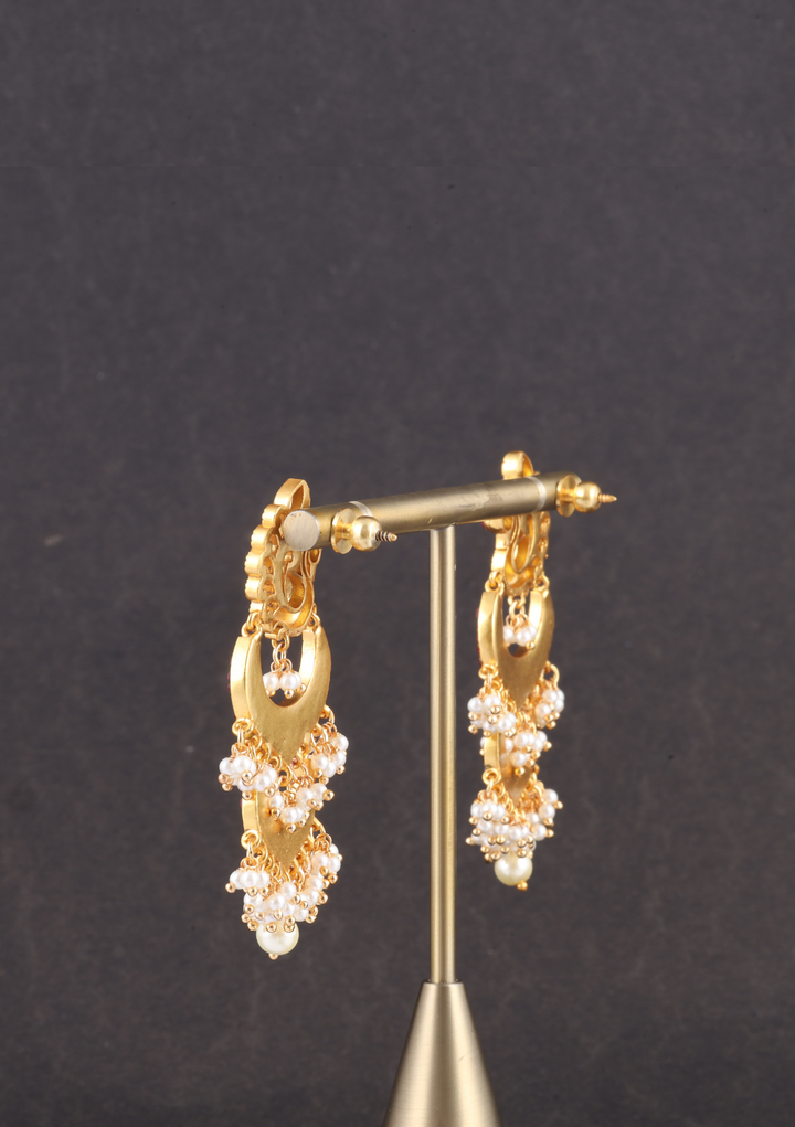 Real Jadau Kundan Double Chandbali Earrings with Peacock Motif