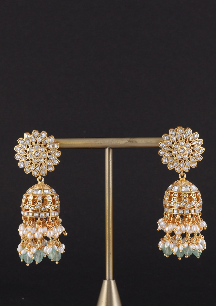 Prakruti White Jadau Kundan Bridal Jhumka Earring