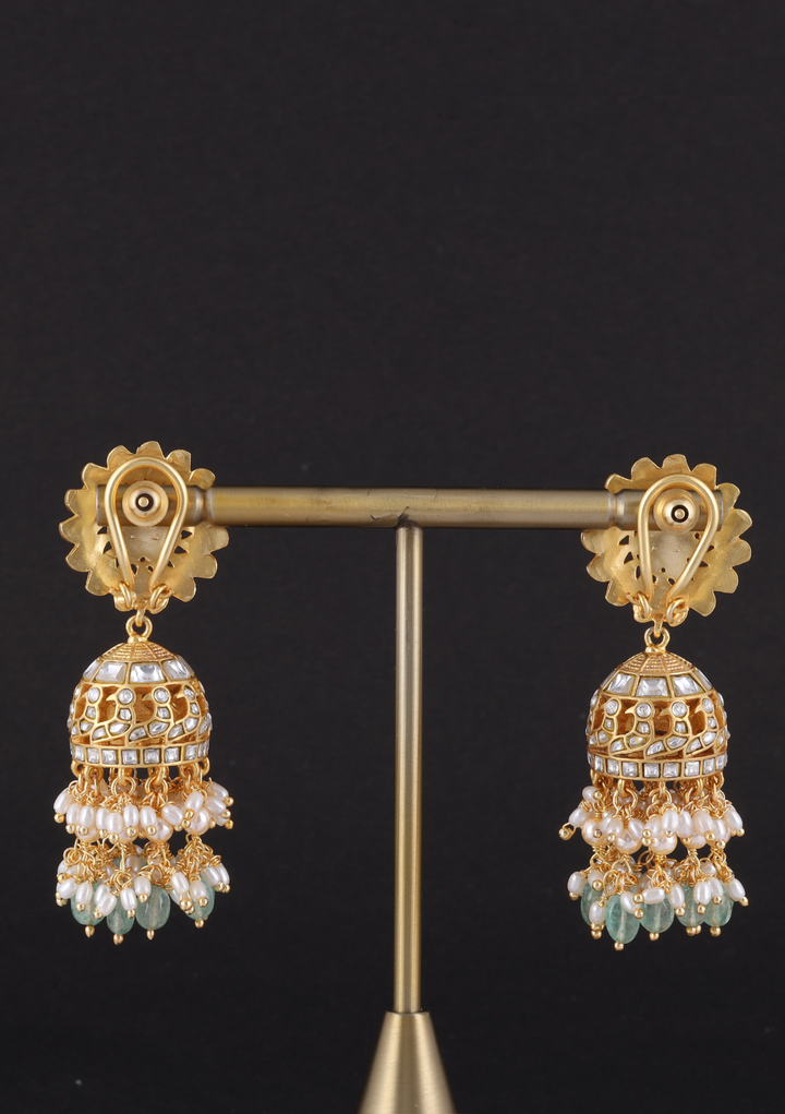 Prakruti White Jadau Kundan Bridal Jhumka Earring
