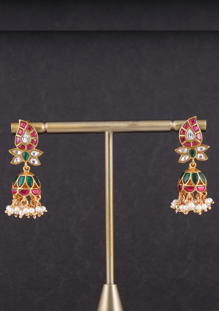 Mango Motif Jadau Kundan Jhumka Earrings with Pearls