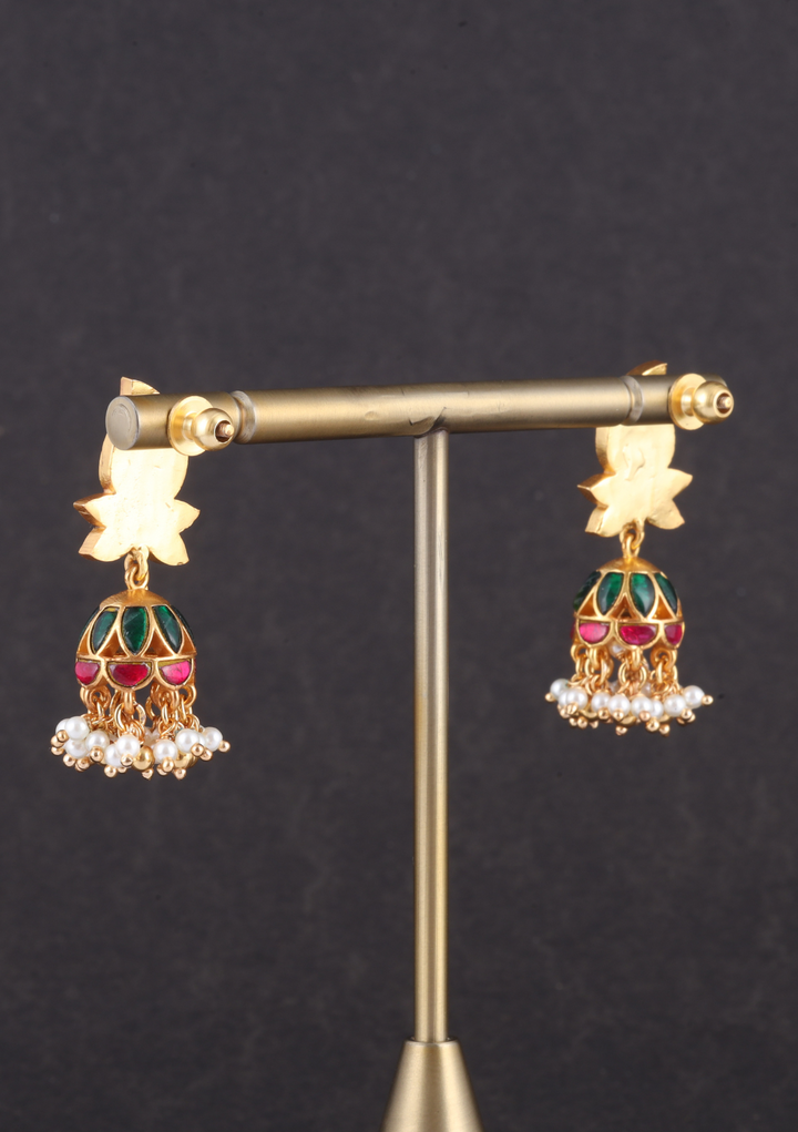 Mango Motif Jadau Kundan Jhumka Earrings with Pearls