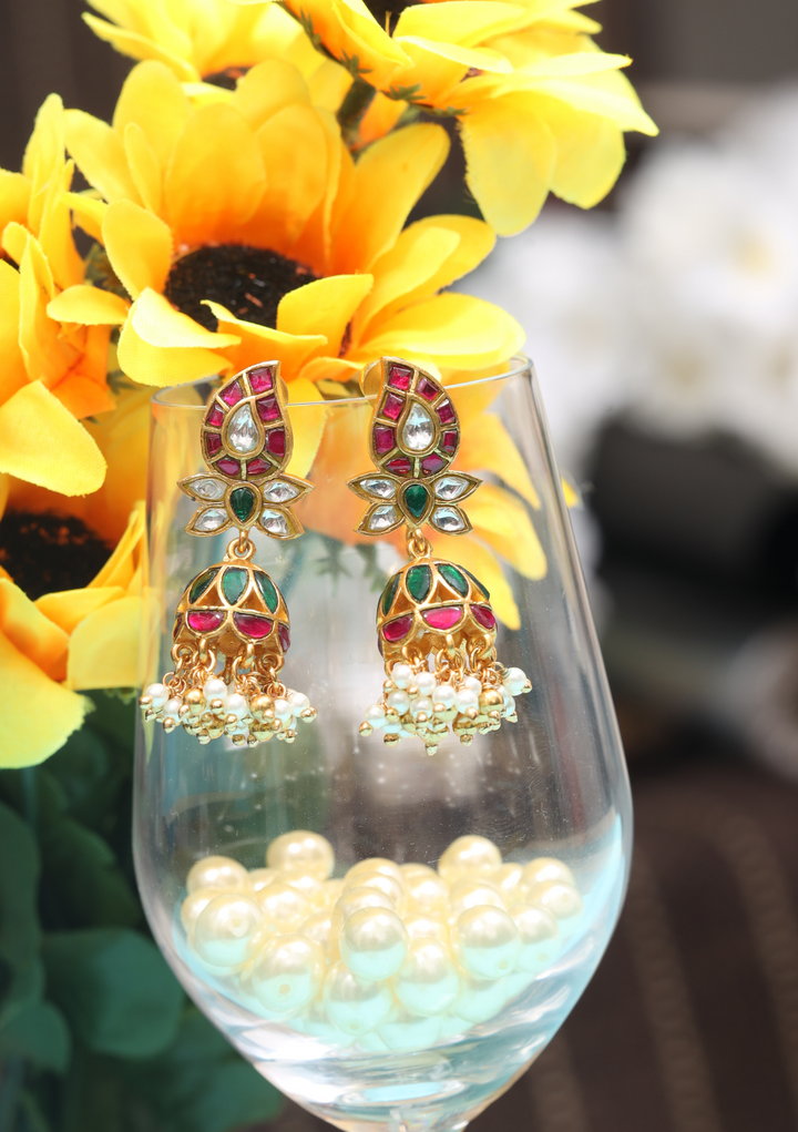 Mango Motif Jadau Kundan Jhumka Earrings with Pearls