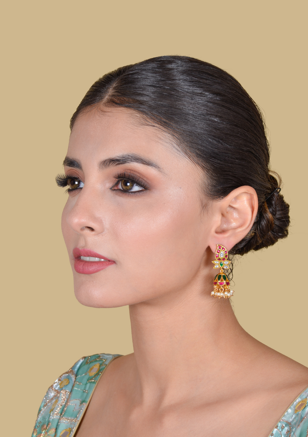 Mango Motif Jadau Kundan Jhumka Earrings with Pearls