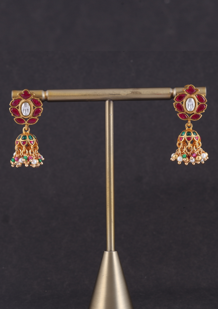 Alluring Designer Jadau Kundan Jhumka Earrings with Pearl Beads
