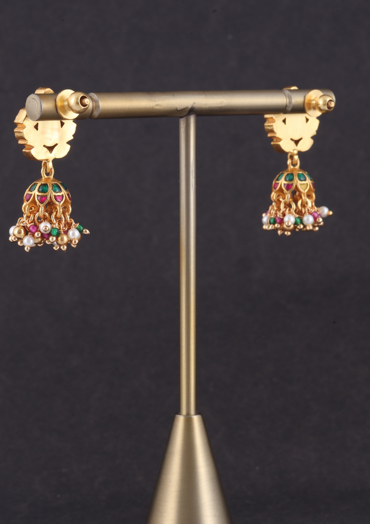 Alluring Designer Jadau Kundan Jhumka Earrings with Pearl Beads