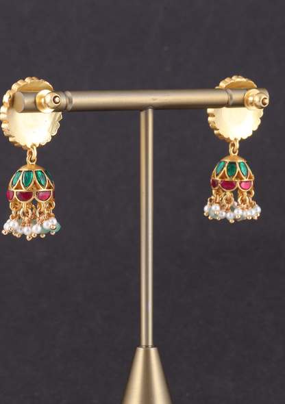 Simple and Cute Designer Jadau Kundan Jhumka Earrings with Pearl Hangings