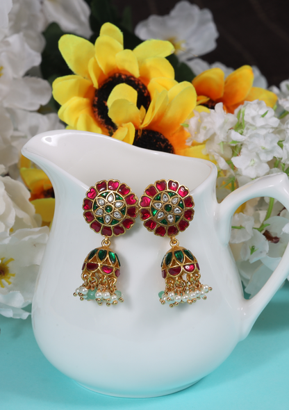 Simple and Cute Designer Jadau Kundan Jhumka Earrings with Pearl Hangings
