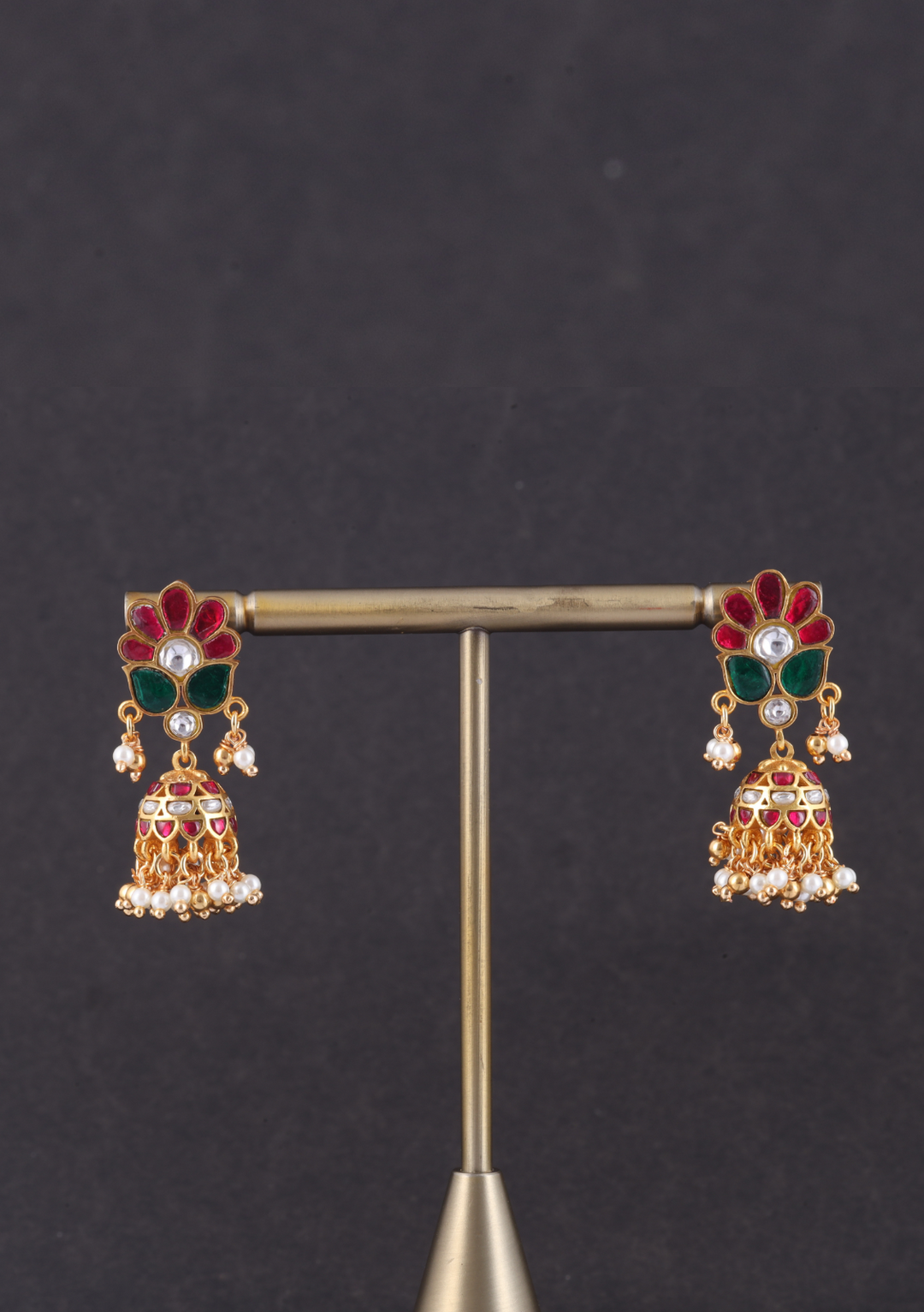 Pretty Jadau Kundan Designer Jhumka Earrings with Pearl Hangings