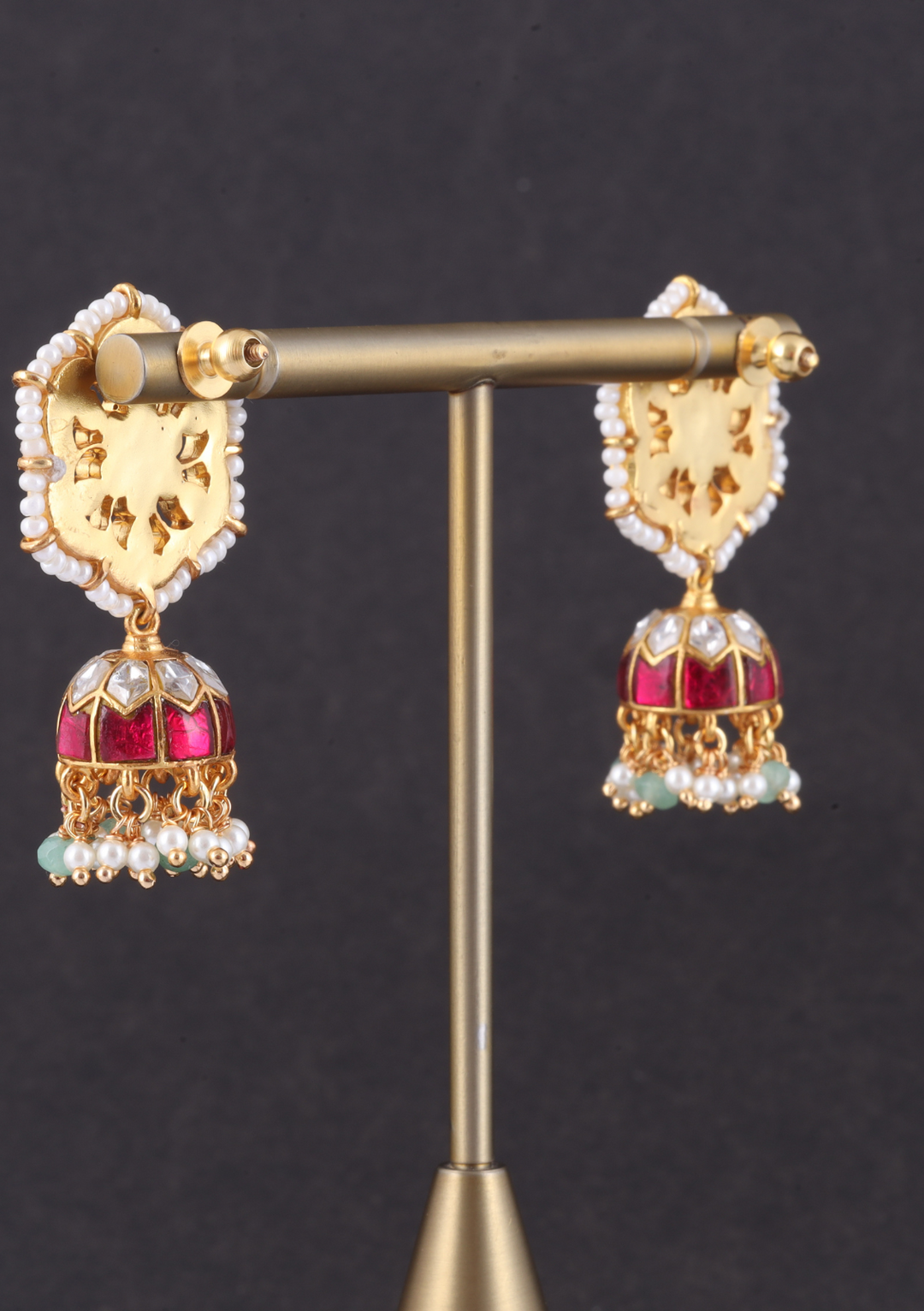 Gorgeous Jadau Kundan Designer Jhumka Earrings with Pearl Beads